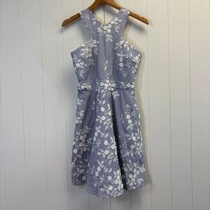 Sam Edelman Preppy Embroidered Fit & Flare Midi Dress Size 2 Garden Party Chic